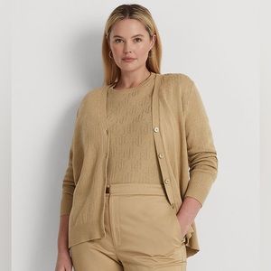 Plus Size Lauren Ralph Lauren Monogram Jacquard Buttoned Cardigan Sweater 2X